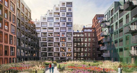 Overzicht van de woningen en gebouwen van Hyde Park in Amsterdam